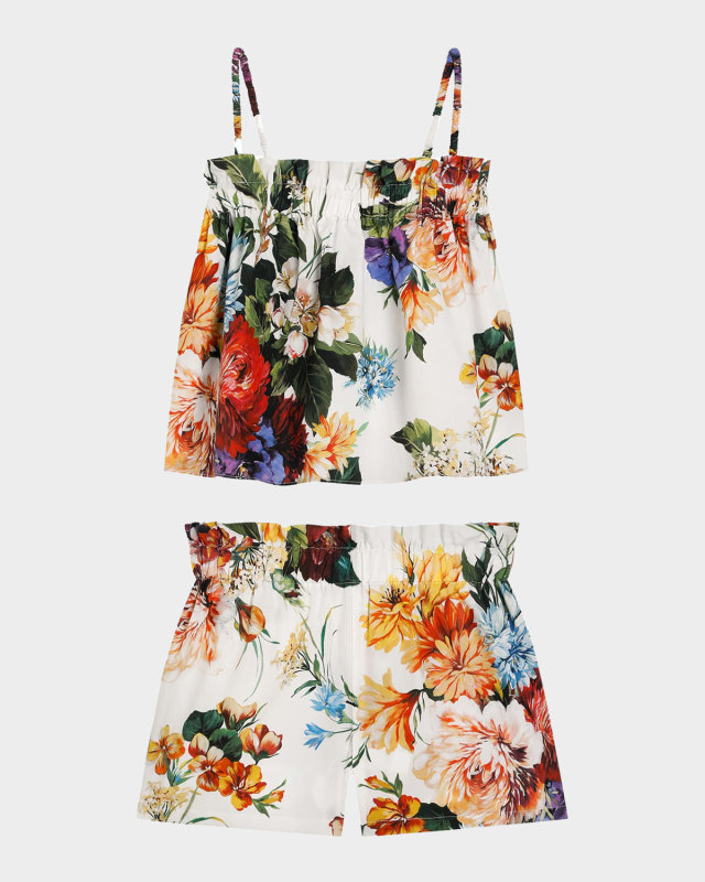 Girl's Floral-Print Poplin Top & Shorts, Size 8-14